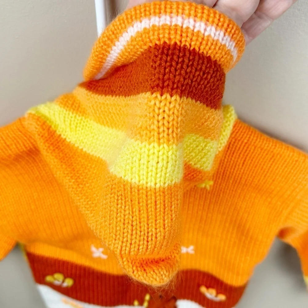 Artesanias INTY Handmade Bright Orange and Yellow Wool Stripe Farm Hoodie